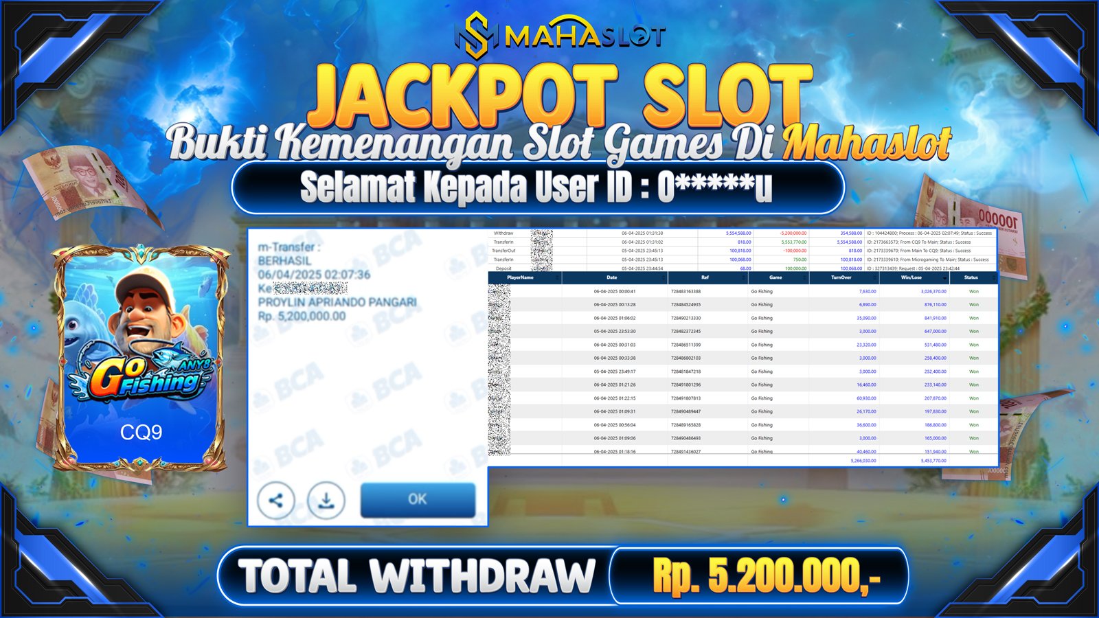 MAHASLOT JACKPOT SLOT GAMES GO FISHING Rp. 5.200.000,- LUNAS
