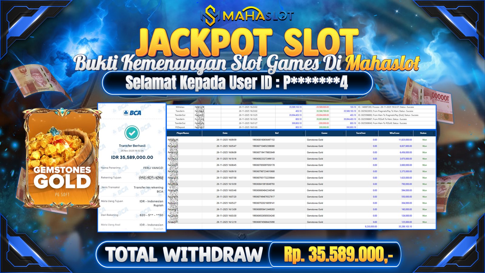 MAHASLOT JACKPOT SLOT GAME GEMSTONES GOLD Rp. 35.589.000,- LUNAS