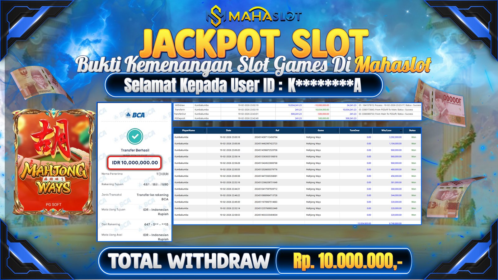 MAHASLOT JACKPOT SLOT GAME WAHJONG WAYS Rp. 10.000.000,- LUNAS