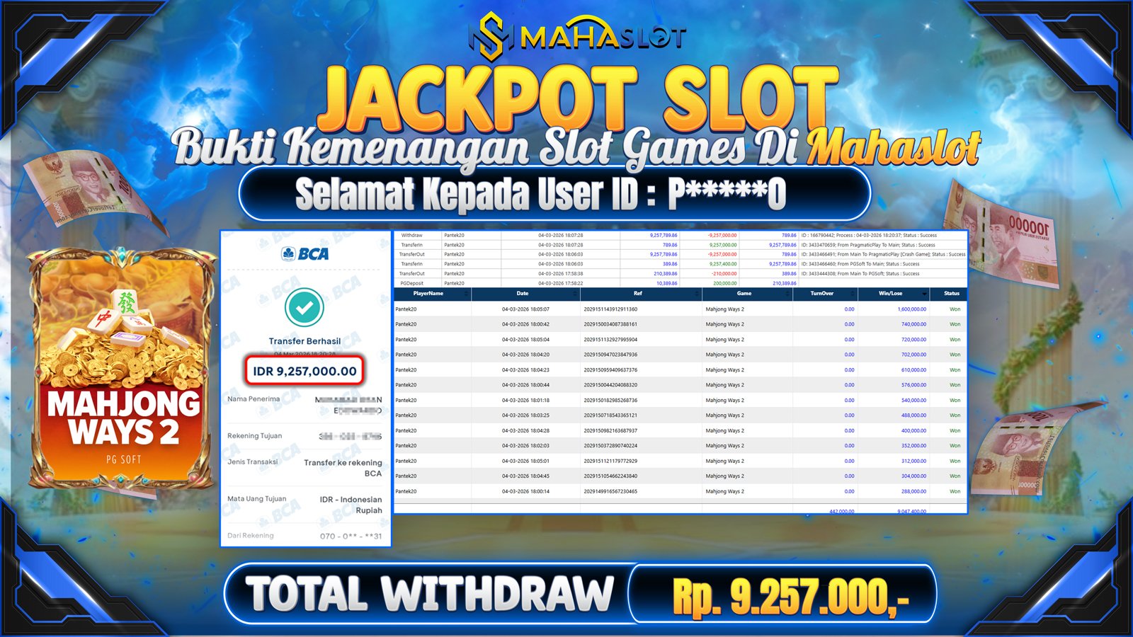 MAHASLOT JACKPOT SLOT GAME MAHJONG WAYS 2 Rp. Rp.9.257.000,- LUNAS