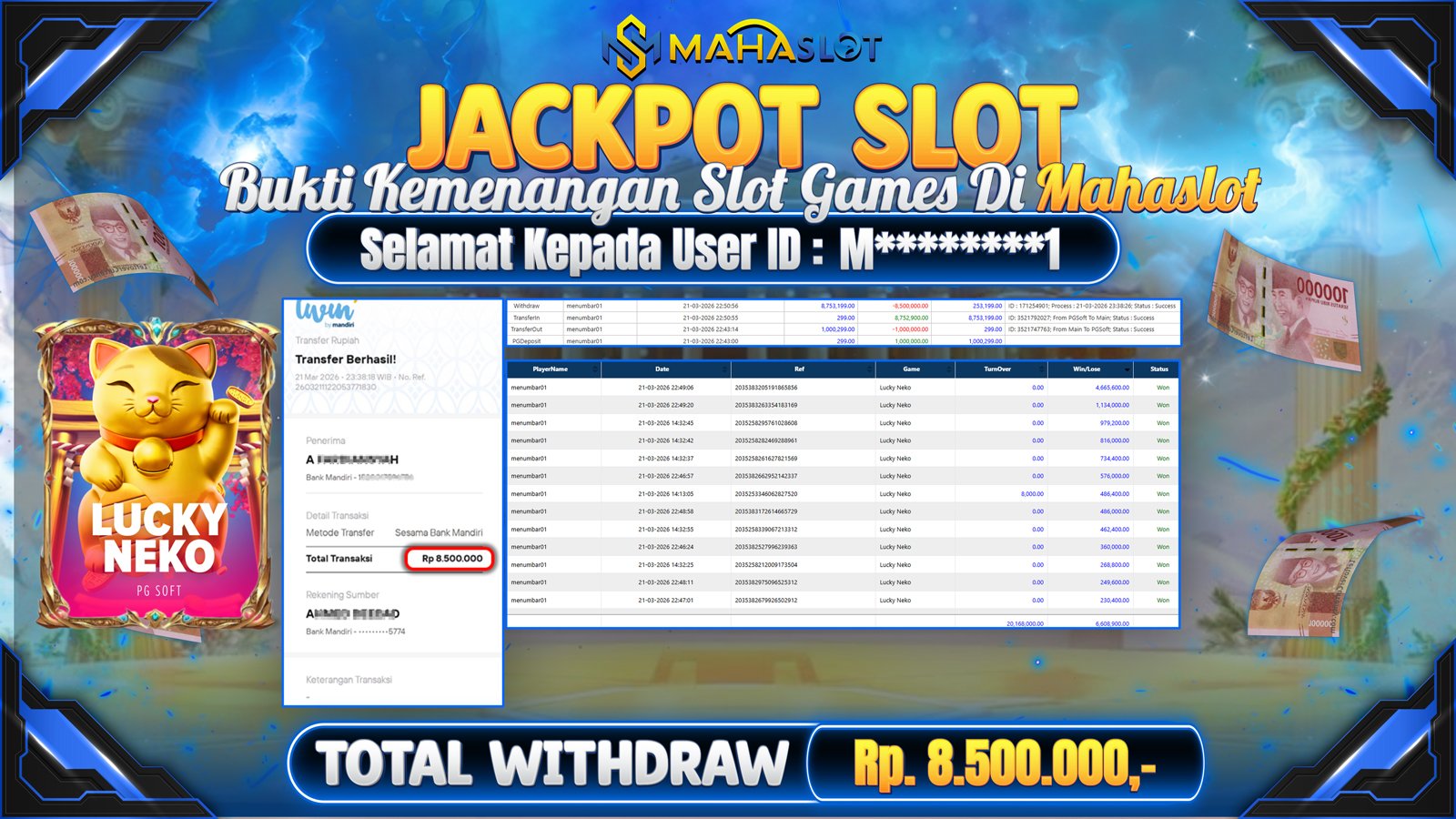 MAHASLOT JACKPOT SLOT GAME LUCKY NEKO Rp. Rp.8.500.000,- LUNAS